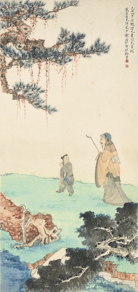 SCHOLAR RAMBLING BY THE PINES by Xie Zhiliu