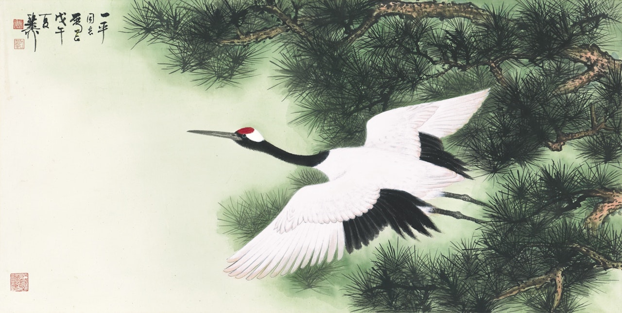 CRANE PERCHING ON THE PINE by Xie Zhiliu