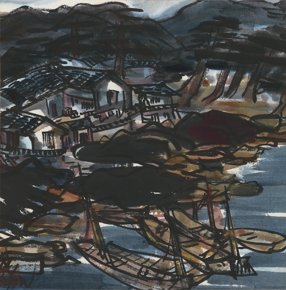 FISHING BOATS AT THE DOCK by Lin Fengmian