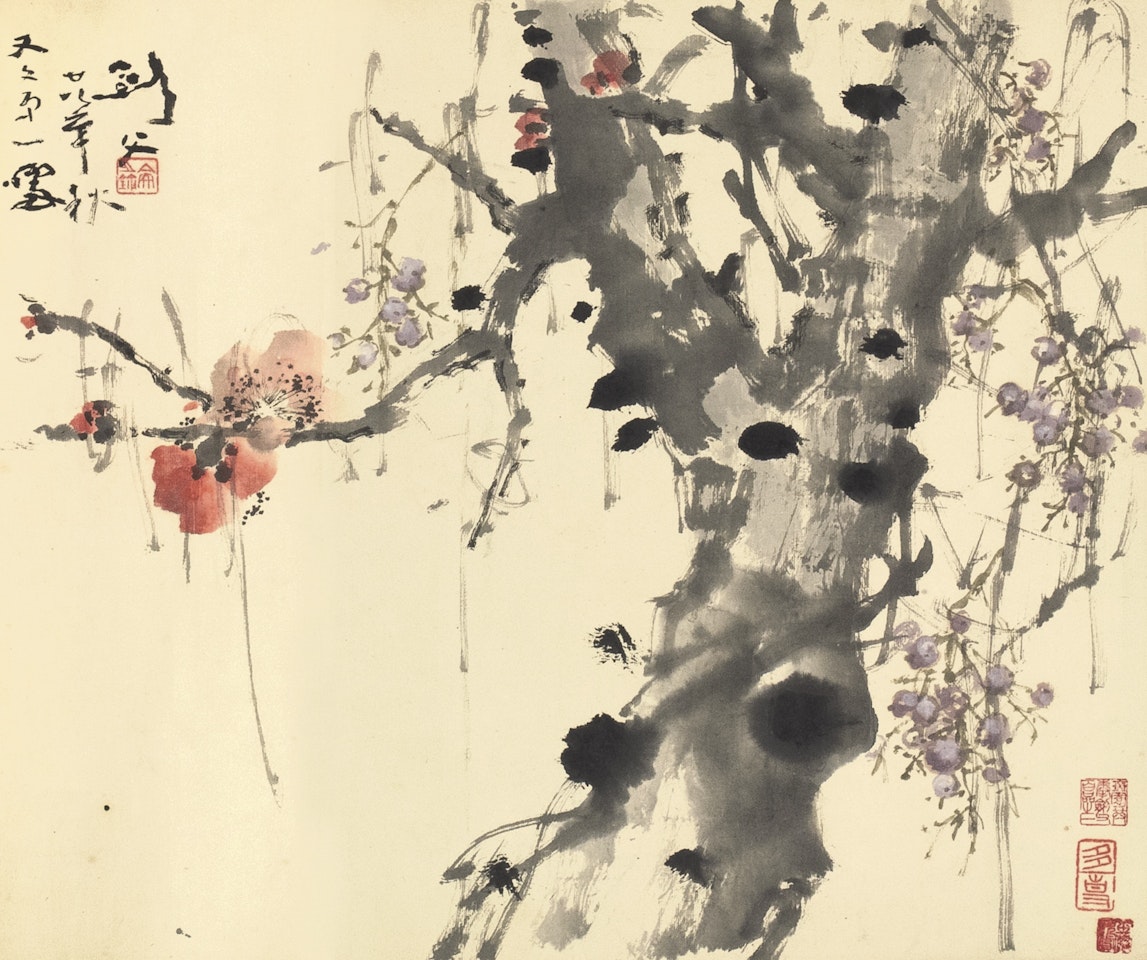 PLUM BLOSSOMA ON GNARLED BRANCHES by Gao Jianfu