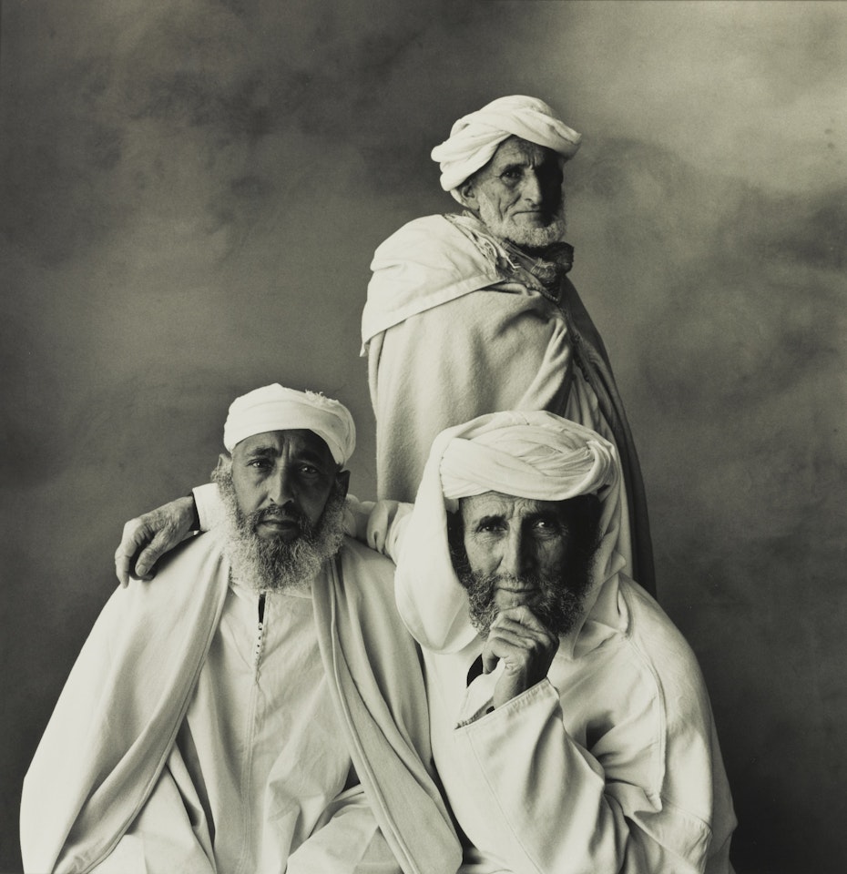 THREE VILLAGE ELDERS, KHENIFRA, MOROCCO (THREE ARABS, MOROCCO)' by Irving Penn