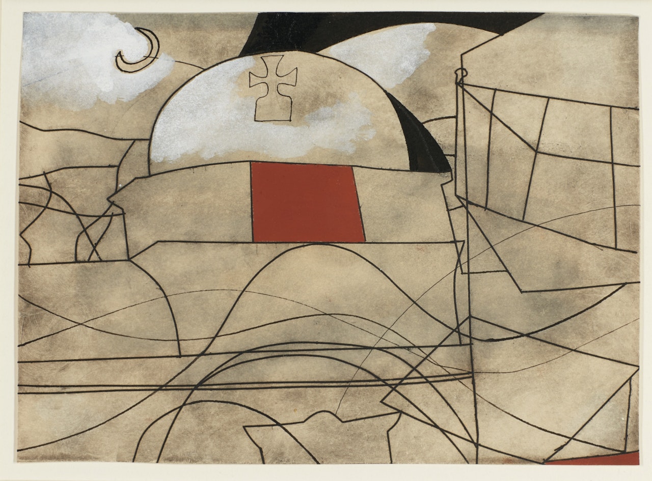 (PAROS WITH MOON) VARIATION ON A THEME NO. 2 by Ben Nicholson, O.M.