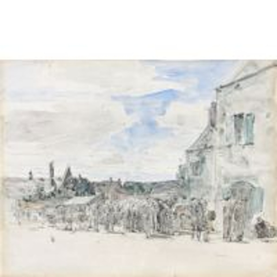 Recto: Market in Landernau; Verso: Studies of characters by Eugène Boudin
