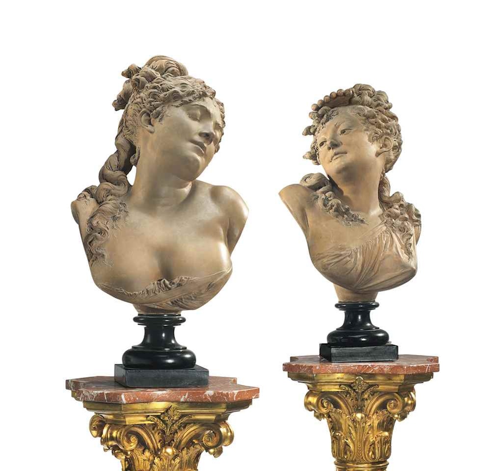 A pair of busts (Le Réveil) by Albert-Ernest Carrier-Belleuse