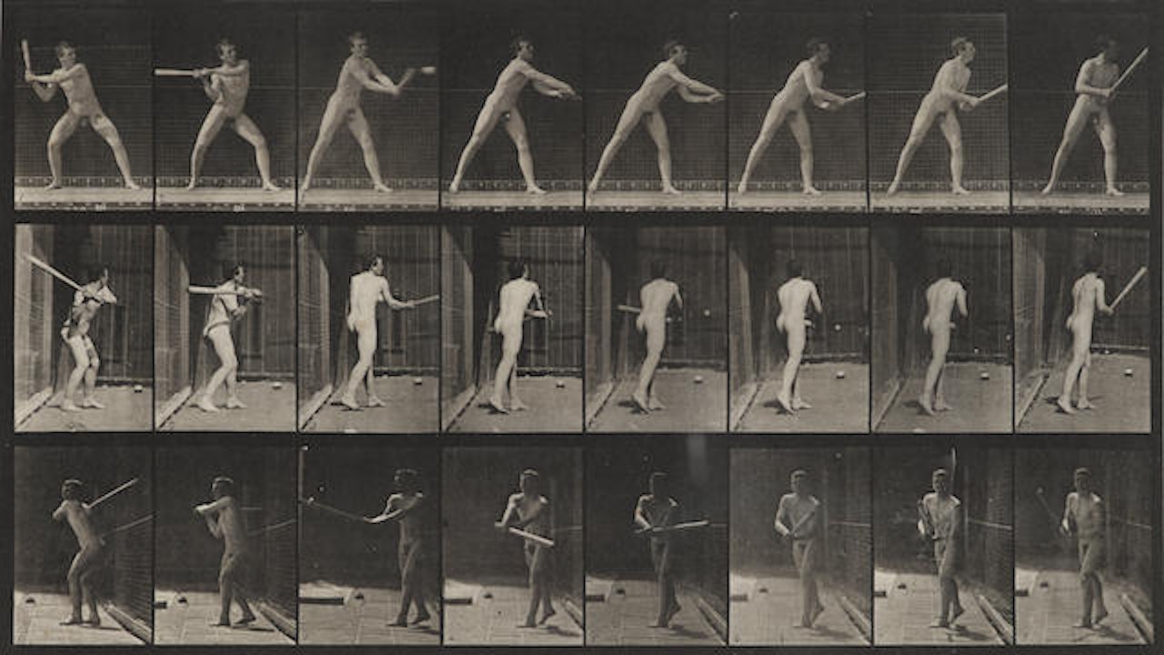 Pl. 277 (Man with Bat); Pl. 603 (Naked Man on Horseback), from Animal Locomotion by Eadweard Muybridge