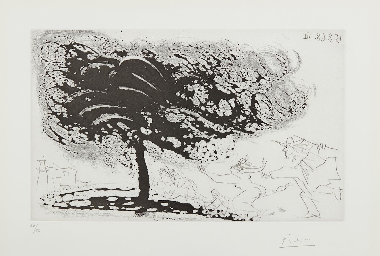 Arbre dans la tempête, avec fuite vers une église (Tree in the Storm, Escaping to a Church), plate 281, from 347 Series by Pablo Picasso