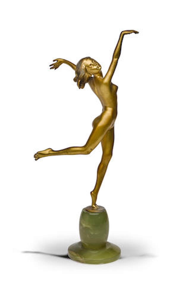 Figure of a nude frolicking dancer by Josef Lorenzl