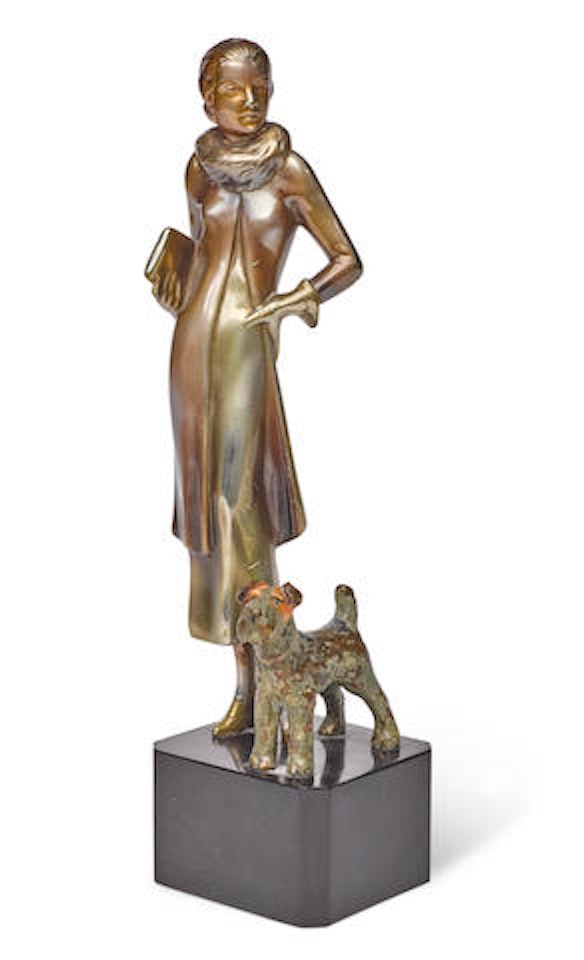 Group of a lady with wire haired terrier by Josef Lorenzl