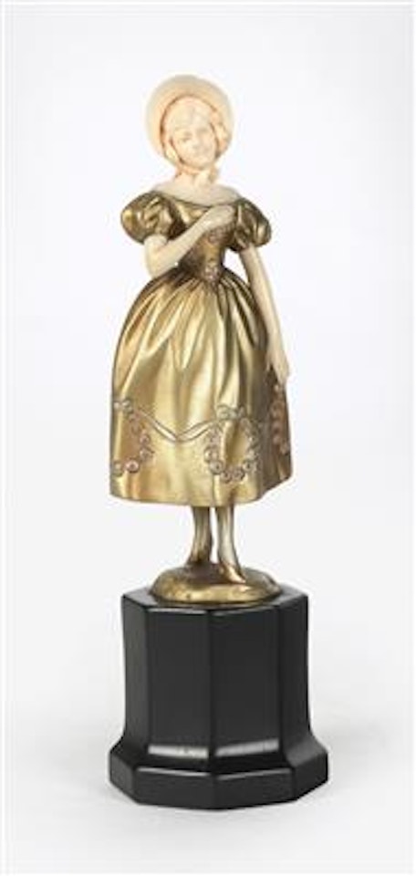 Girl in Biedermeier dress and hat by Ferdinand Preiss