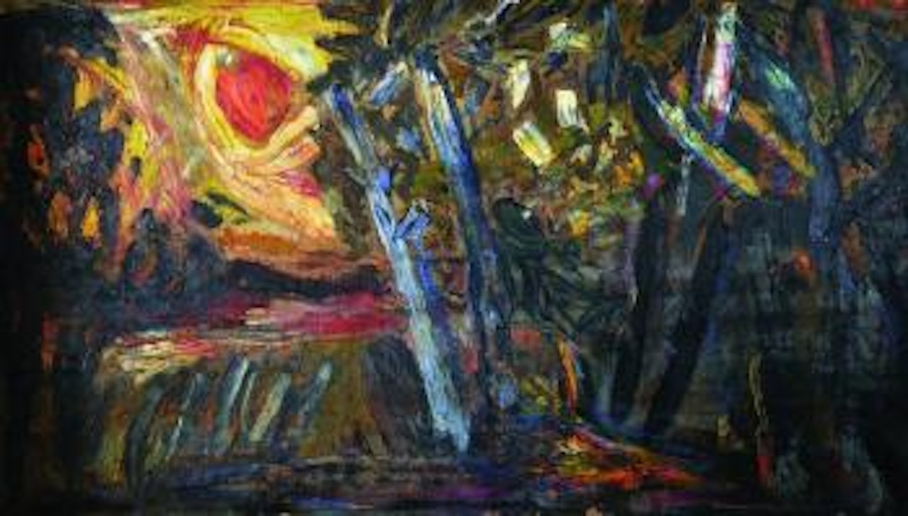Sunset in a woodland scene by German School