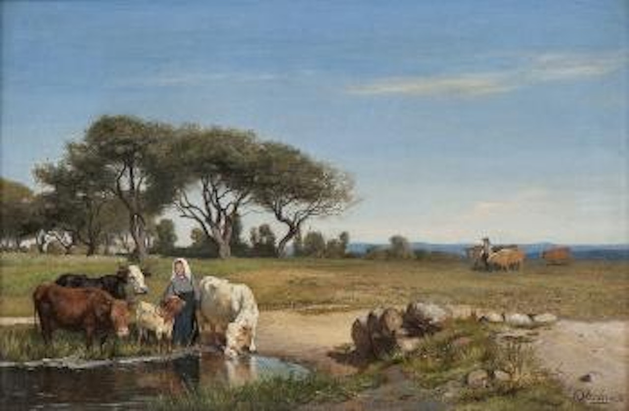 Landskap med gjeterjente og kyr by Christian Skredsvig
