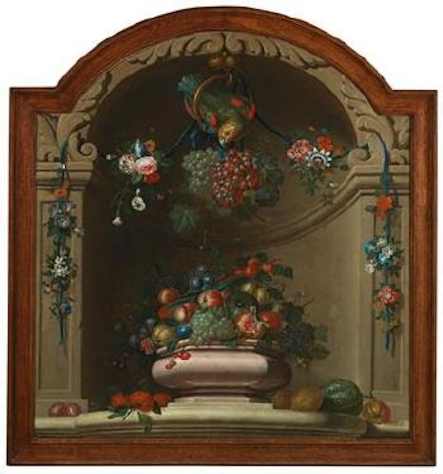 Stillleben mit Blumen, Früchten und einem Papagei by Pieter Hardime