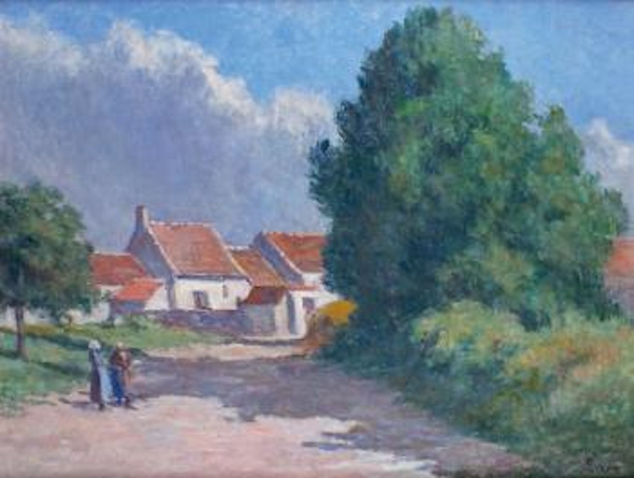 Conversation devant la ferme by Maximilien Luce