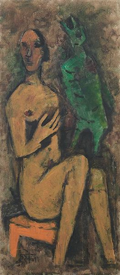 Untitled (Hawk on her Thigh) by M.F. Husain