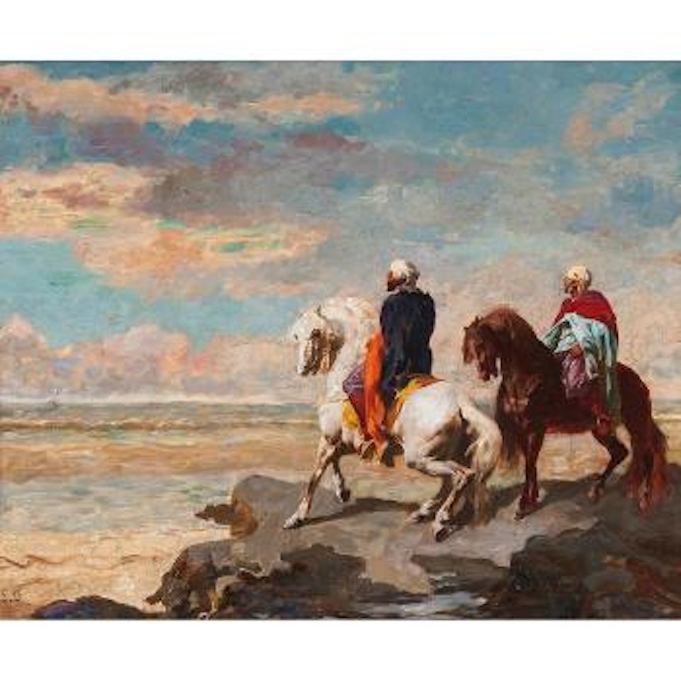 Orientalist Scene with Two Men on Horseback by Eugene Fromentin