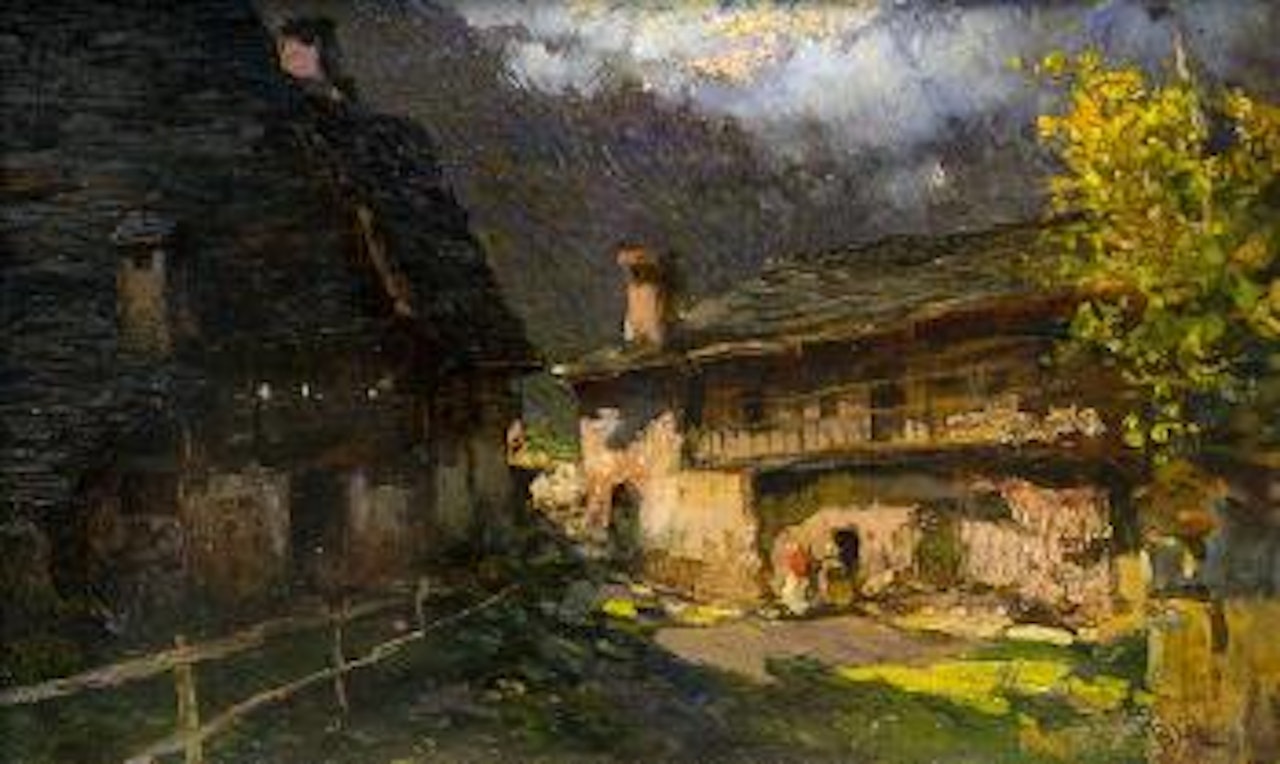 Figures in an Alpine Village by Guglielmo Ciardi