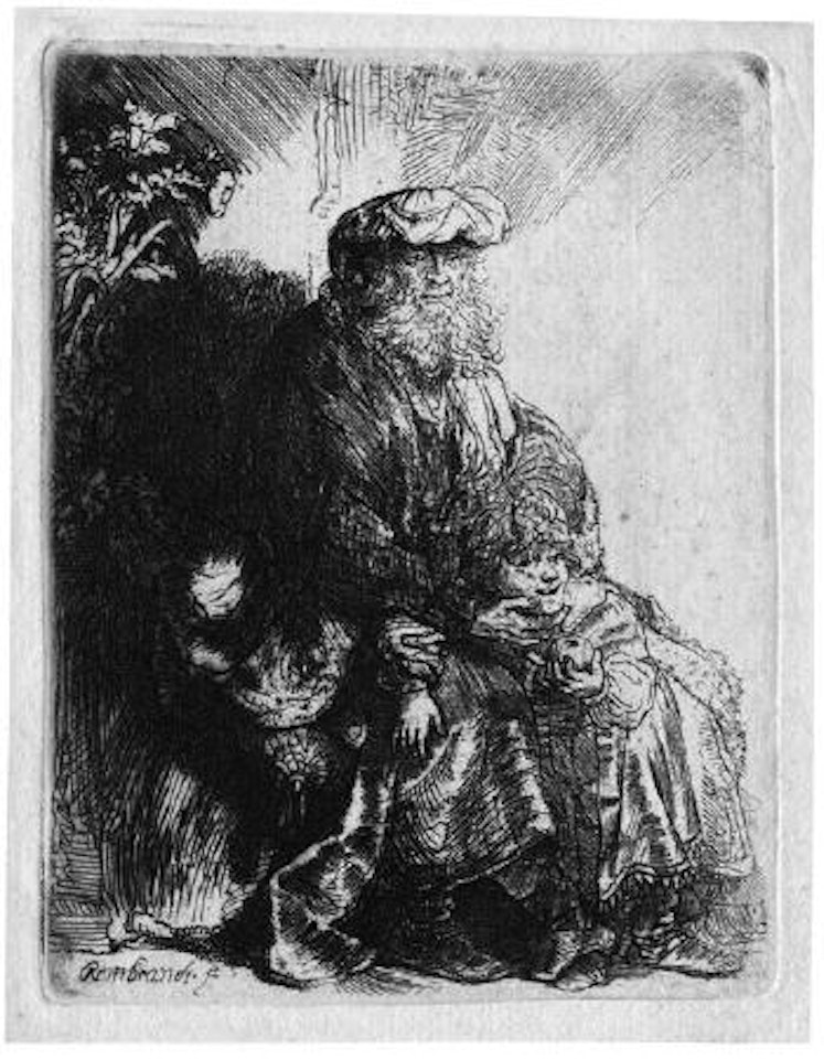Abraham Isaak liebkosend by Attributed to Rembrandt Harmensz van Rijn