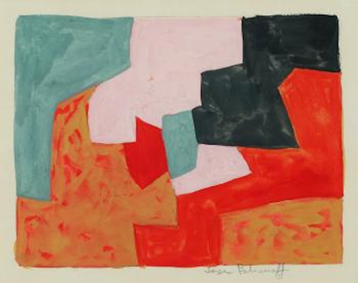 Composition abstraite. Rose, rouge, orange, noir, gris-verdâtre by Serge Poliakoff