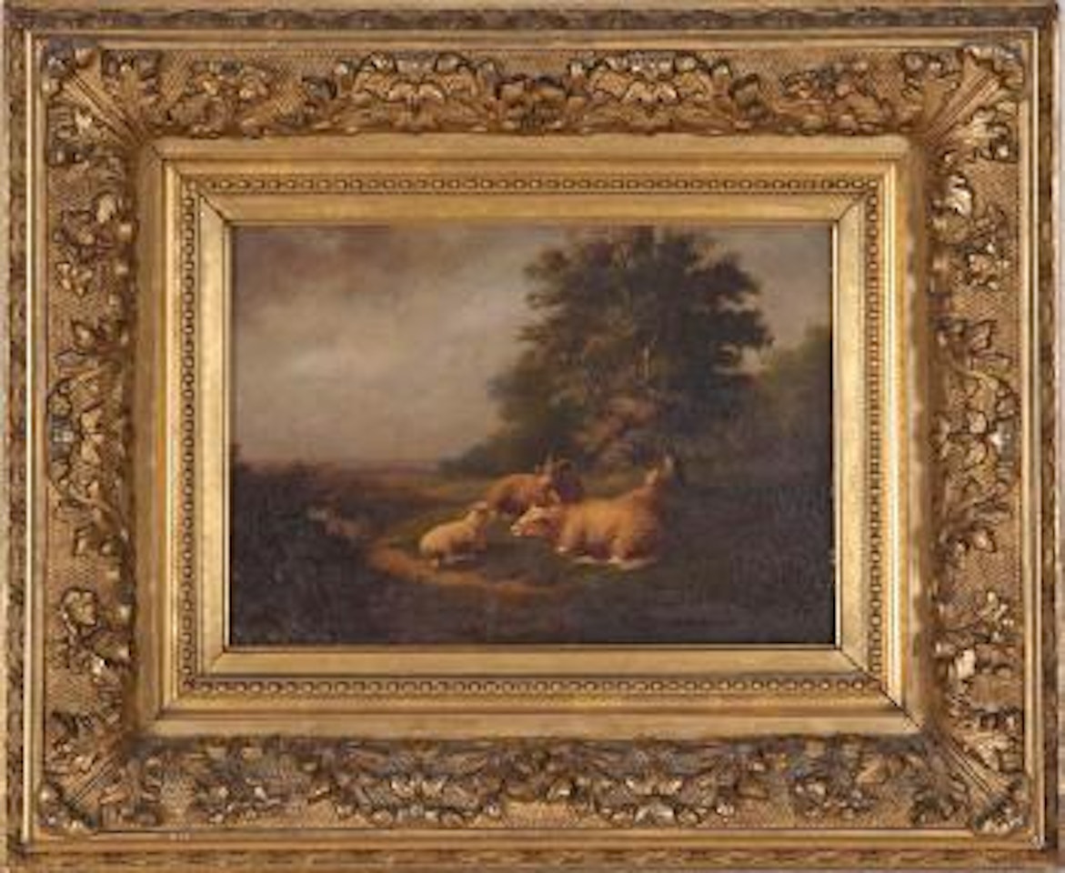 Sheep and lambs in a pastoral landscape by Eugène Joseph Verboeckhoven
