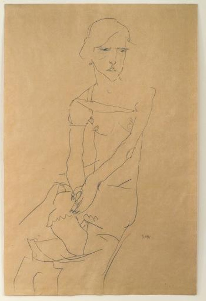 Seated Semi-Nude, Hands in Lap by Egon Schiele