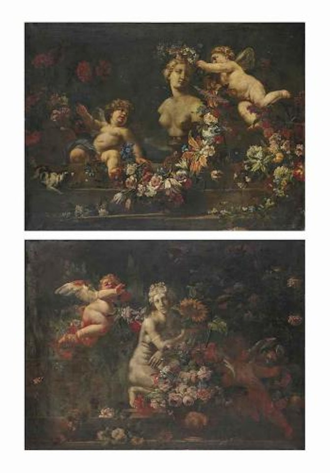 Nature morte à la Vénus accroupie; Nature morte au buste de Vénus by Abraham Brueghel