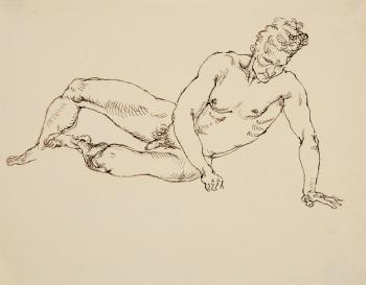Sitting Male Nude by George Grosz