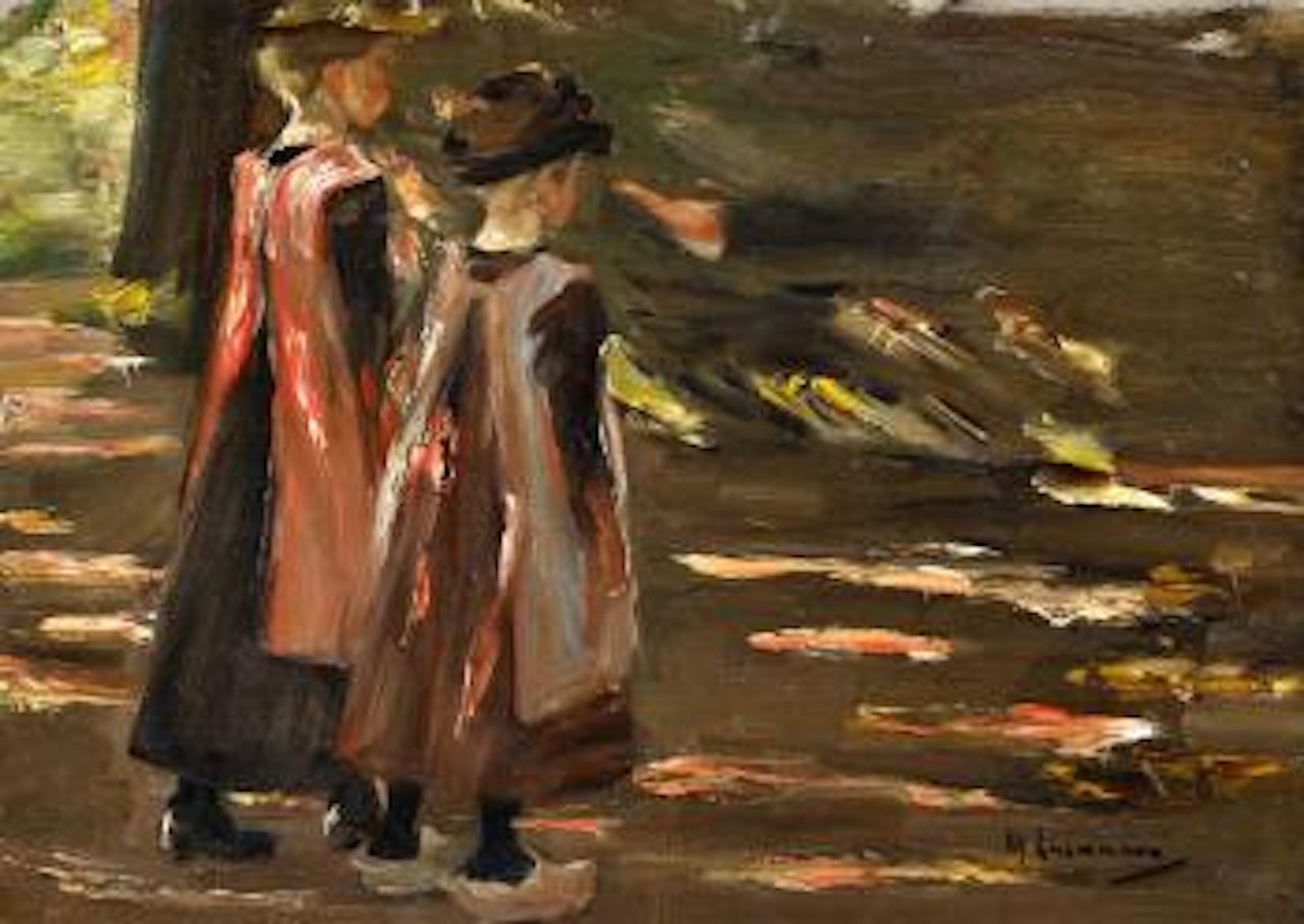 Two Walking Girls - Study for 'Schulgang in Laren' (Going to School in Laren) by Max Liebermann