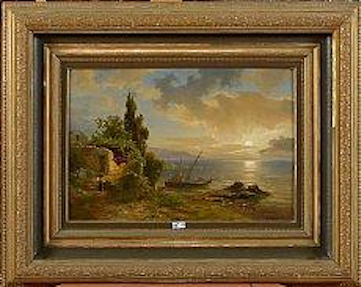 Coucher de soleil dans la baie de Naples animée by August Wilhelm Leu
