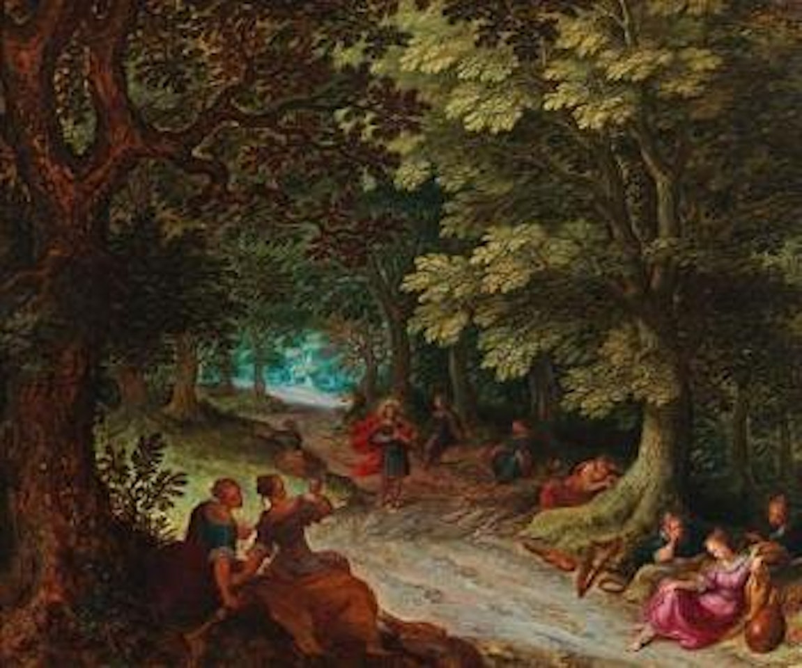 Apollo and the muses of music in a wooded landscape by Frans Francken II
