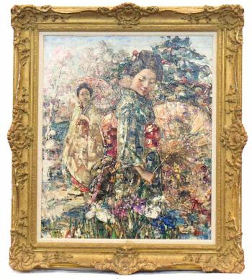Summer in a Japanese garden by Edward Atkinson Hornel