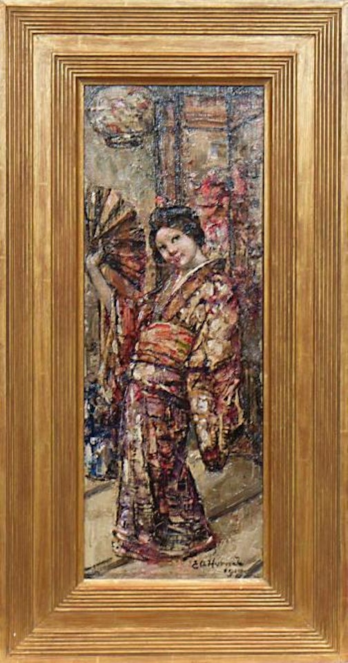 Geisha with fan by Edward Atkinson Hornel