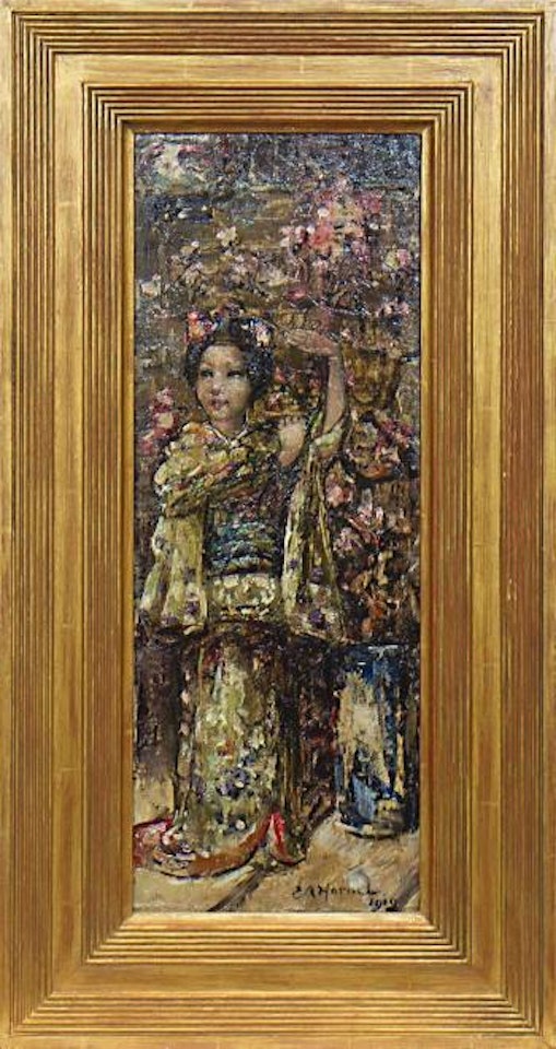 Geisha with blossom by Edward Atkinson Hornel