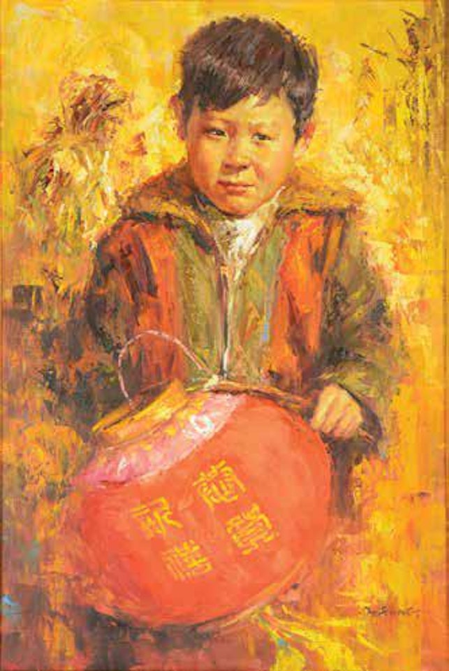 Boy with red lantern by Lee Man Fong