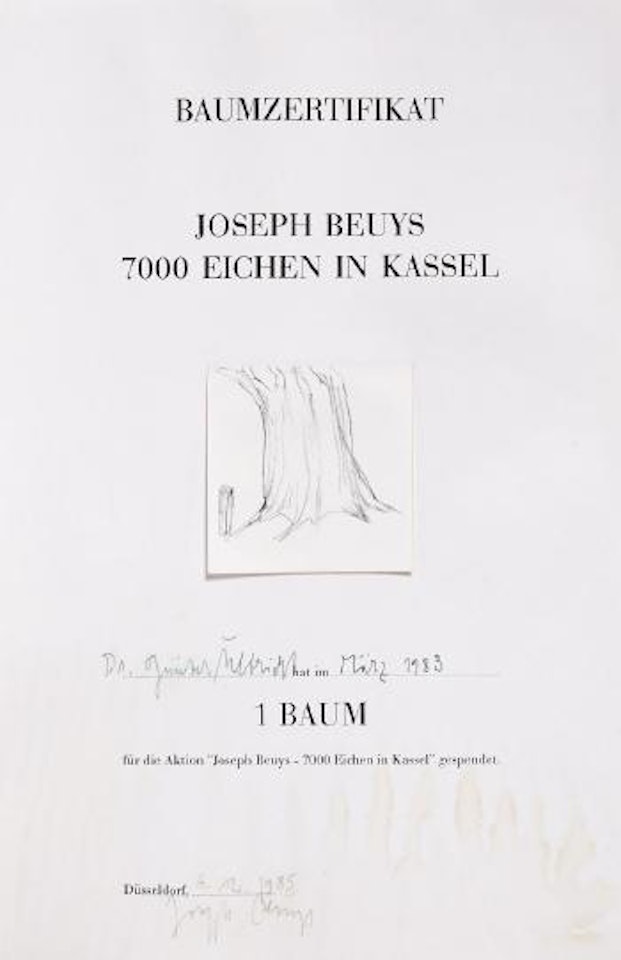 Baumzertifikat: Joseph Beuys - 7000 Eichen in Kassel by Joseph Beuys