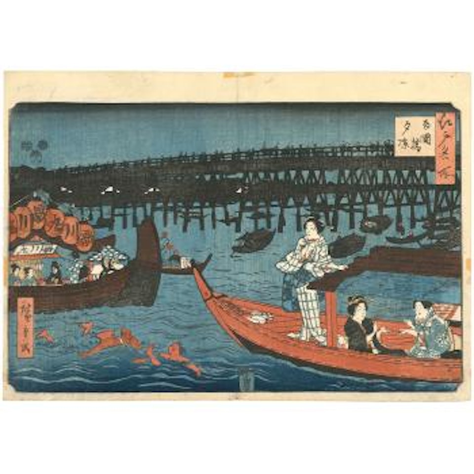 Ryôgoku-bashi yûsuzumi, profitant de la fraîcheur du soir au pont, Ryogoku by Utagawa Hiroshige