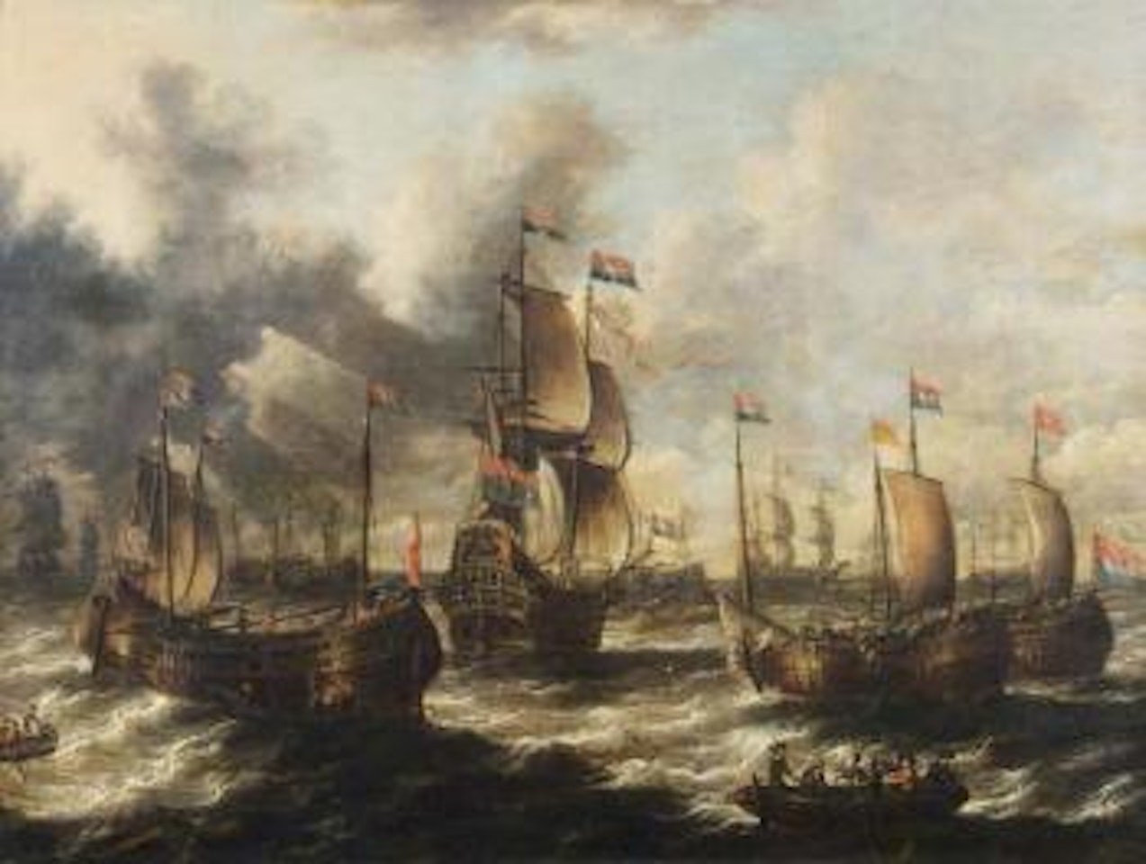Navires et bateaux de pêcheurs en pleine mer navires près des côtes by Pieter van de Velde