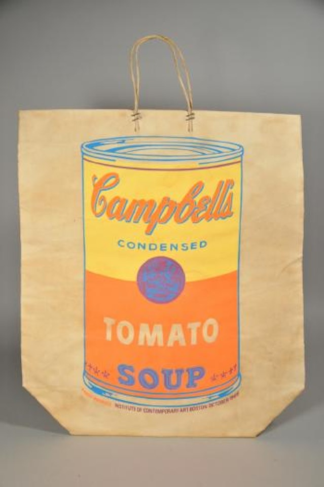 Campbell's soup can on shopping bag by Andy Warhol