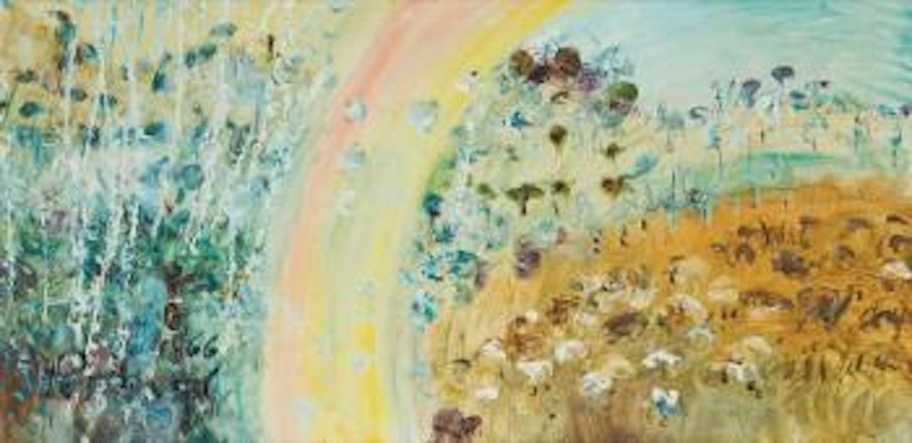 Rainbow in a sheepfield by John Perceval