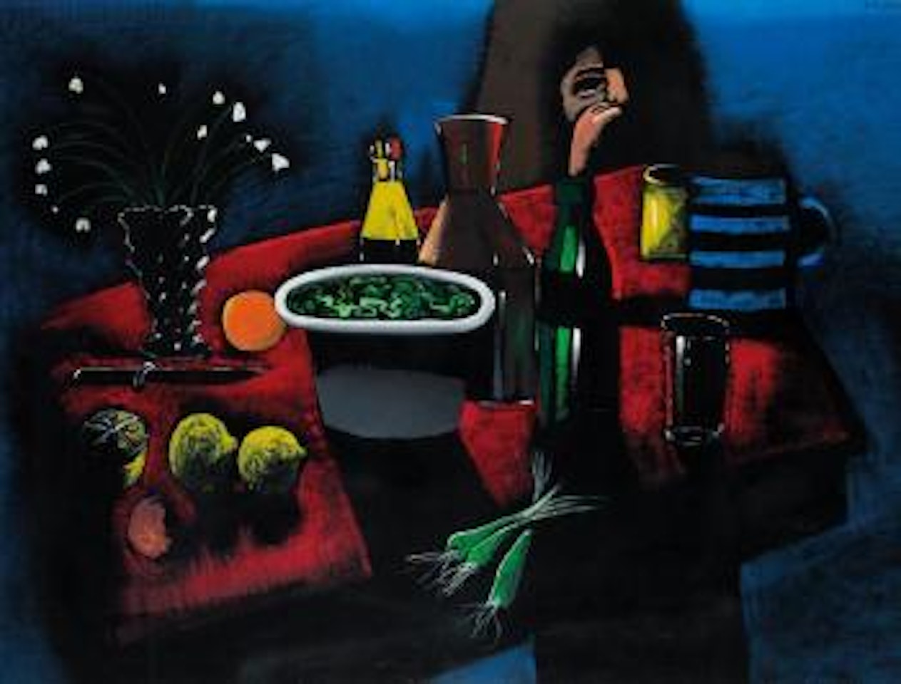 Red tablecloth by Charles Blackman