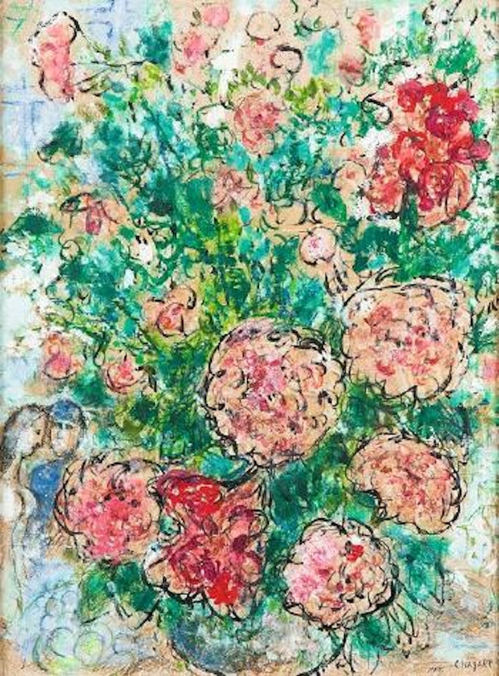 Pivoines et couple by Marc Chagall