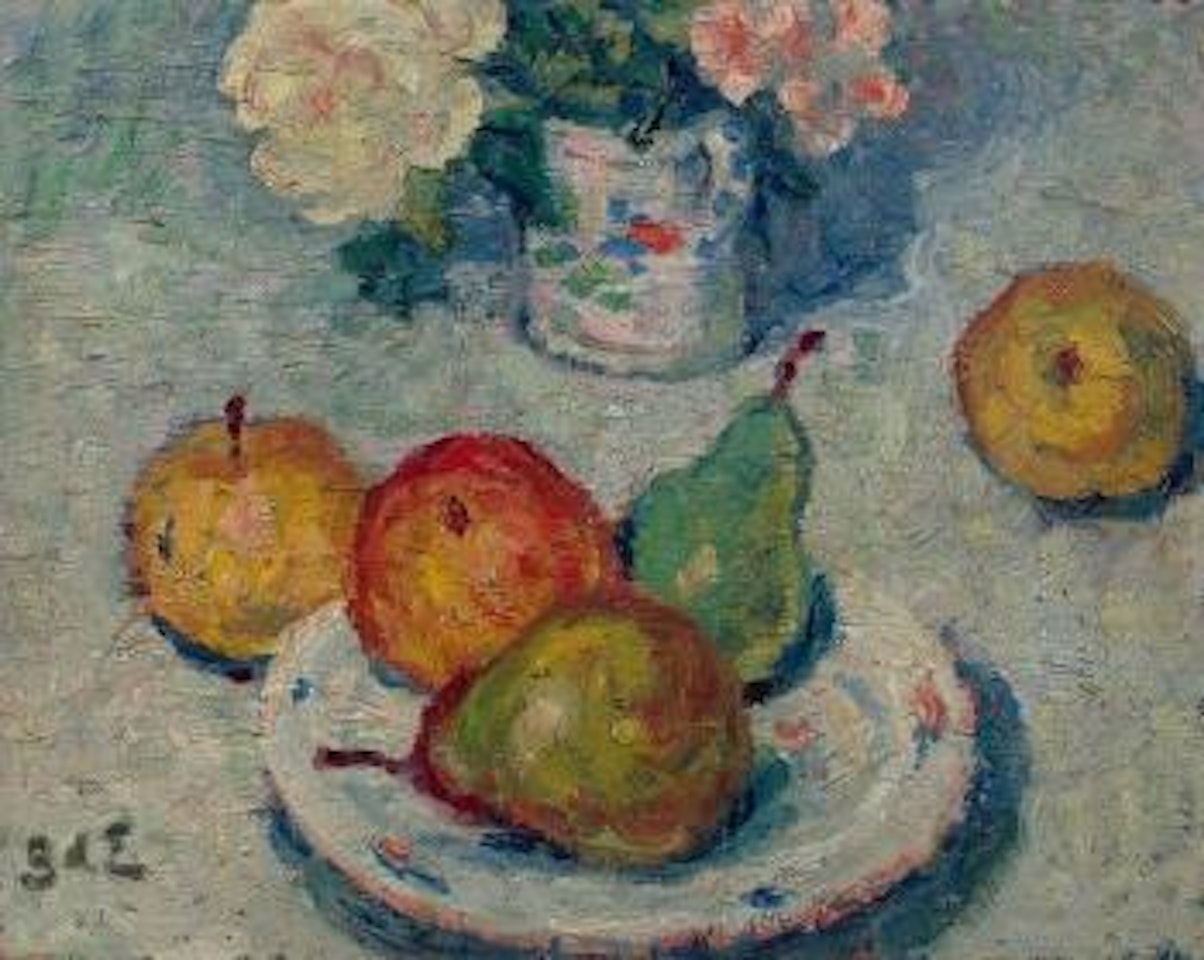 Assiette de fruits et roses by Georges d’Espagnat
