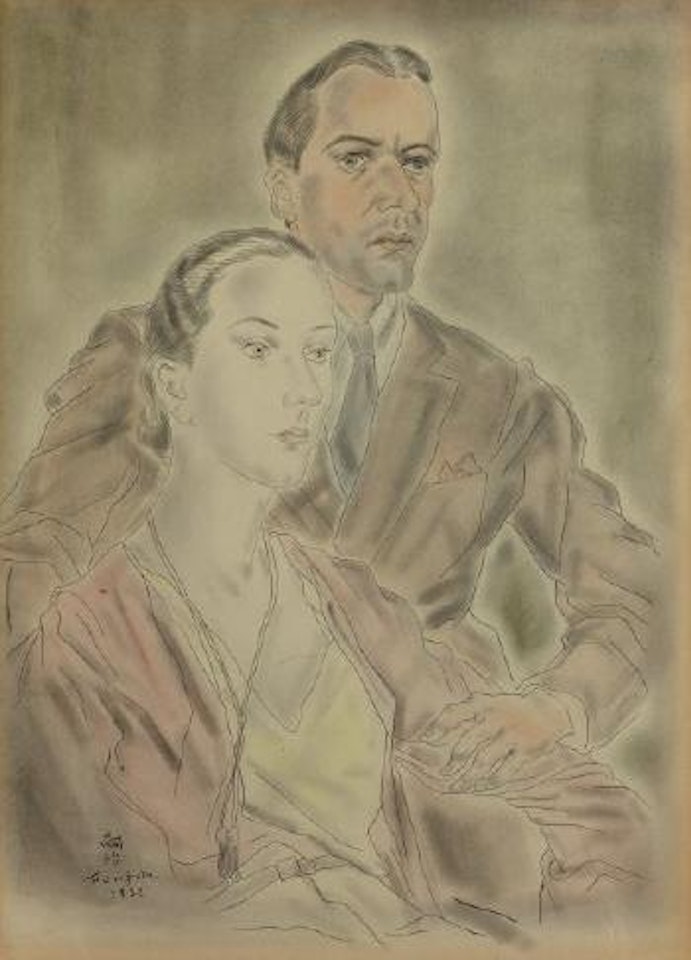 Portrait d'Alfred Lunt et Lynn Fontaine by Leonard Tsuguharu Foujita