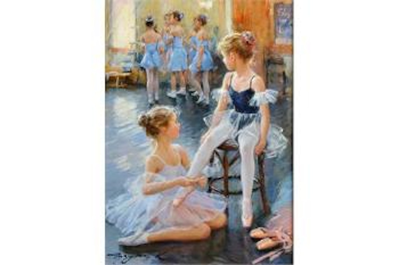 In the Ballet Class, Interior with Young Children in Ballet Dress by Constantin Razoumov