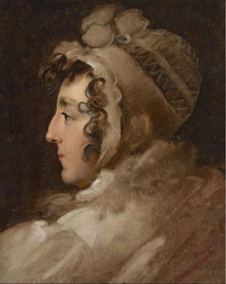 Portrait de femme au bonnet blanc de profil by English School
