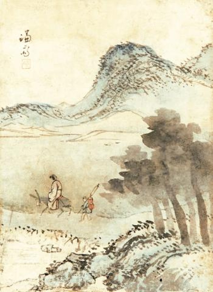 The aged riding a donkey by Chung Sun
