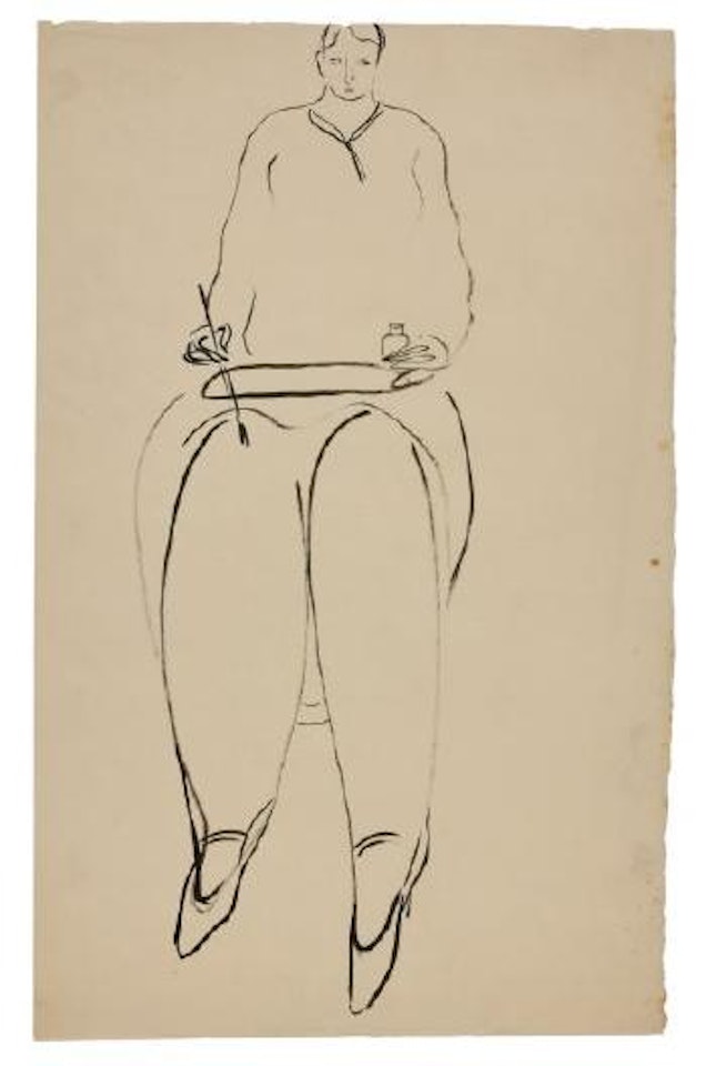 Femme assise au pinceau et à l’encrier by Sanyu