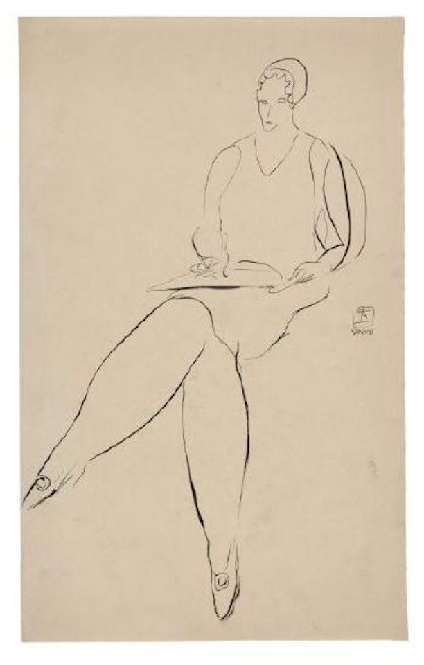 Femme assise dessinant by Sanyu