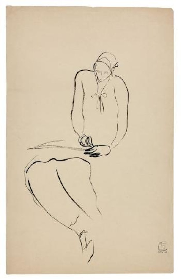 Femme assise dessinant by Sanyu