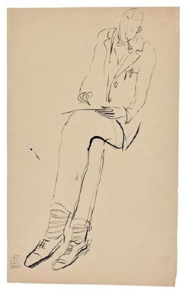 Homme à la pipe dessinant by Sanyu