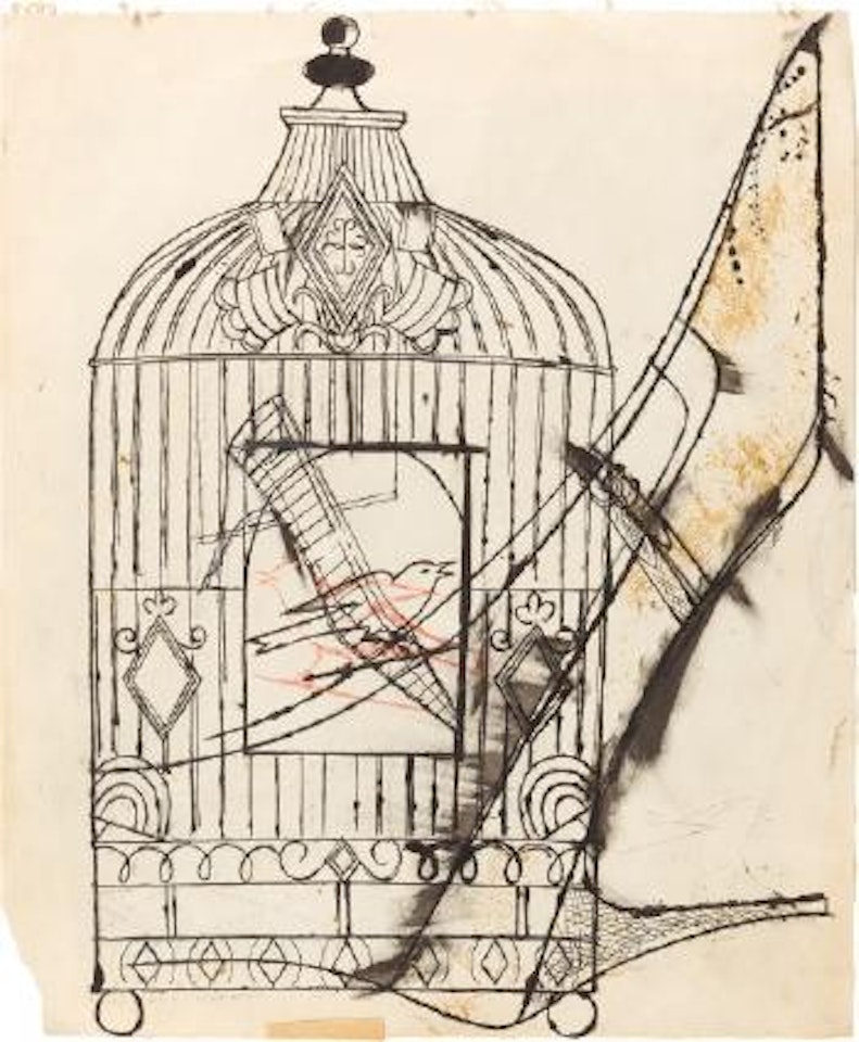 Ohne Titel (Bird in a cage and shoe) by Andy Warhol